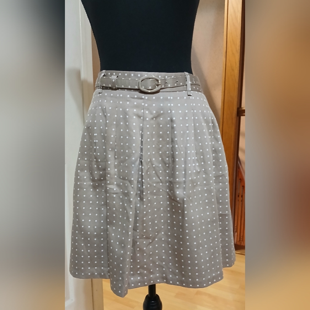 The Limited Taupe Polka Dot A-Line Pleated Skirt